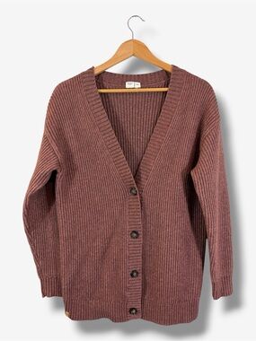 tentree Highline Oversized Button Cardigan S Deep Mahogany Wool Blend Sweater